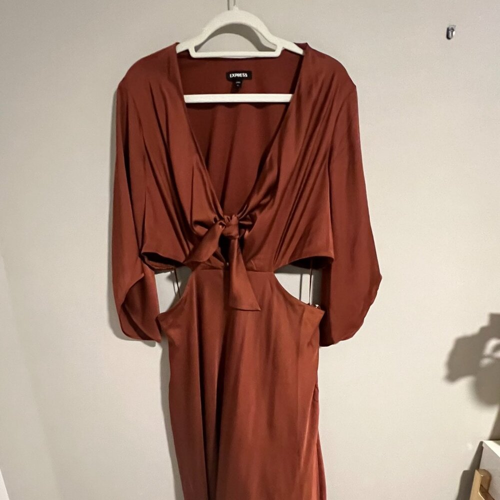 Express Brown Cut Out Tie Front Maxi Dress